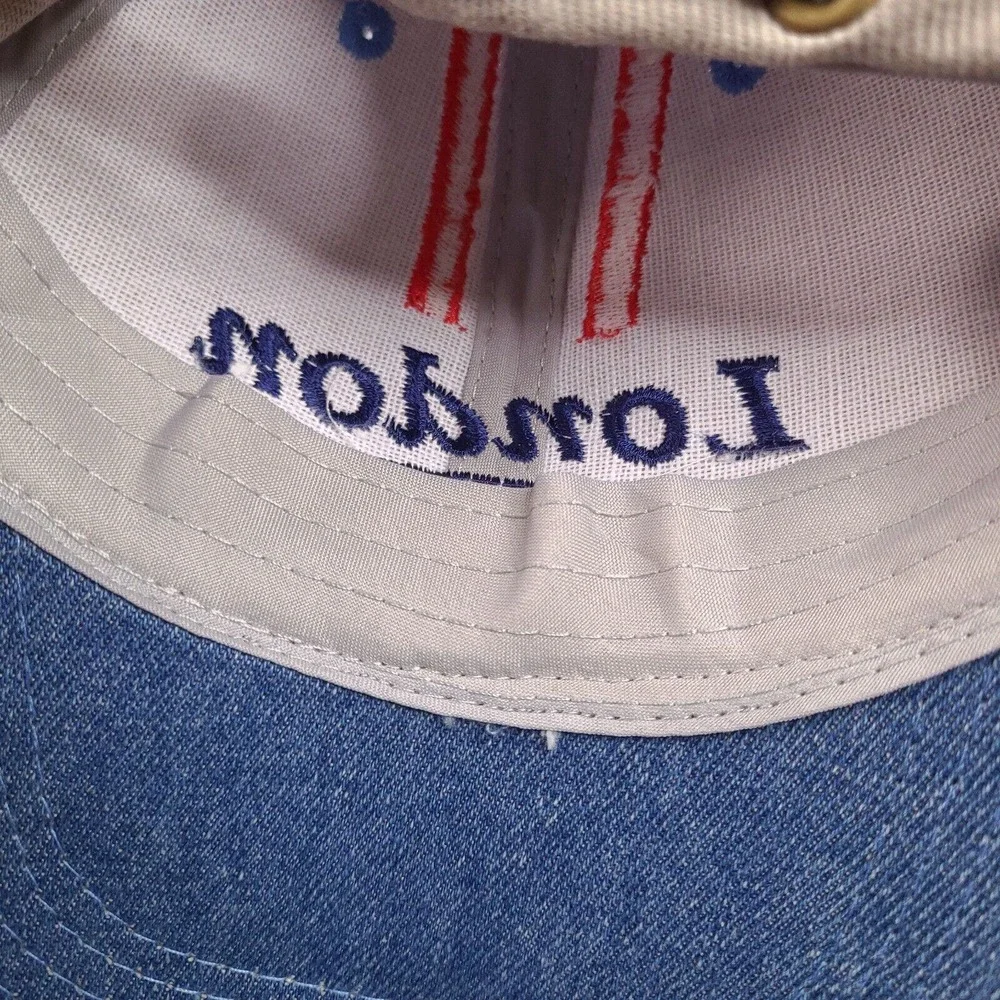 London UK British Hat Cap Beige Blue Denim Flag Buckle Strap‎ One Size Cotton